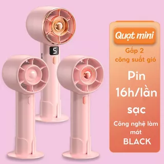 Quạt Tích Điện Cầm Tay Mini Nhỏ Gọn Siêu Mát Pin Khủng 3000mAh Màn Hình LED 5 Tốc Độ Gió Không Gây Tiếng Ồn Màu Hồng_Q1