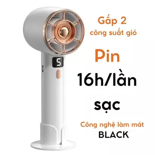 Quạt Mini Cầm Tay Để Bàn Nhỏ Gọn Siêu Mát Pin Khủng 3000mAh Màn Hình LED 5 Tốc Độ Gió Không Gây Tiếng Ồn_Táo Trắng_Q1