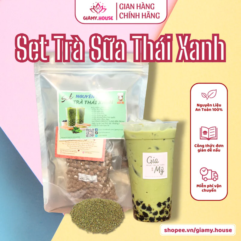 Set nguyên liệu trà sữa tự nấu GIA MỸ, Trà sữa thái xanh nấu được 1-3 lít trà