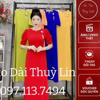 Áo Dài Cổ Tròn Tay Bồng Đính 1 Hoa Ngực Trẻ Trung Hàng Đẹp Giá Rẻ