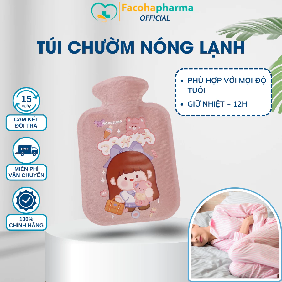 Túi chườm nóng bụng kinh FACOHA lớp bọc vải nhung mềm mịn giúp giữ ấm bụng giảm đau cải thiện tuần hoàn máu