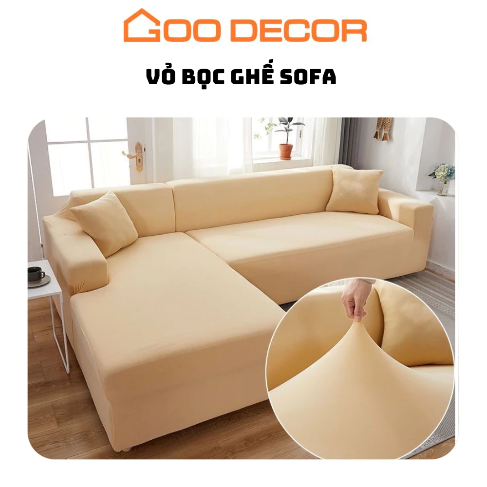 Bọc ghế sofa GOO Decor, bọc sofa màu trơn vải thun sữa cho sofa chữ L, sofa đơn co giãn 4 chiều