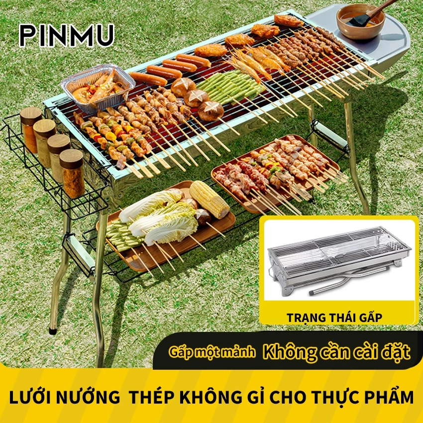 Bếp nướng PINMU nướng than hoa nướng BBQ ngoài trời thông minh gấp gọn đi dã ngoại du lịch tiện lợi