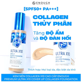 Bản mới- Bản Cũ - Kem nền COLLAGEN Enough Ultra X10 Cover up collagen foundation cho lớp nền căng mướt tone 13, 21