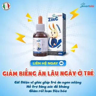 Smartbibi ZINC bổ sung Kẽm Chelate hữu cơ và VitaminC hỗ trợ cải thiện tình trạng biếng ăn, giảm ốm vặt,tăng đề kháng