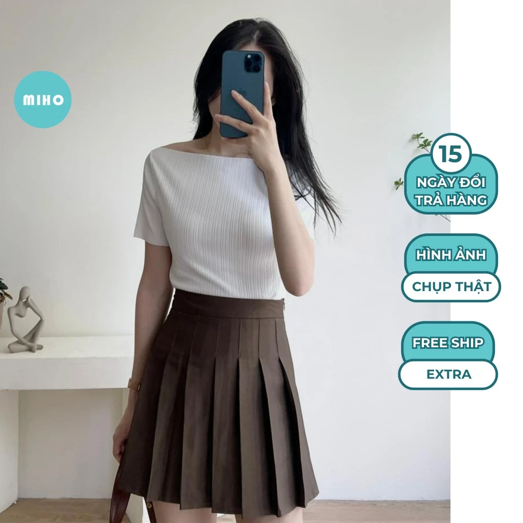 XẢ HÀNG GIÁ GỐC  Áo kiểu trễ vai tăm thái cổ thuyền, áo thun trễ vai cộc tay chất vải co dãn thoáng mát Miho House