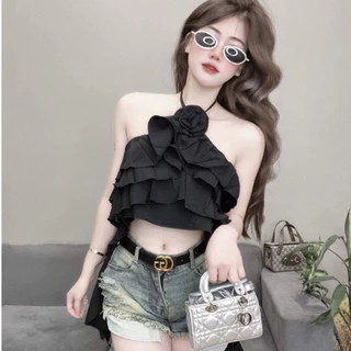 Áo yếm tiểu thư Croptop voan tầng dây tua rua điệu đà A111