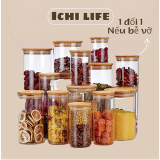 Lọ thủy tinh kèm nắp gỗ, hủ thủy tinh đựng gia vị thực phẩm, dung tích 260-1300ml - Ichi.life