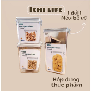 Bộ 3 hộp đựng đồ khô Hokori Việt Nhật 3 size 750ml,1000,l,1500ml ,Hộp bảo quản thực phẩm đồ ăn trong suốt nắp kín