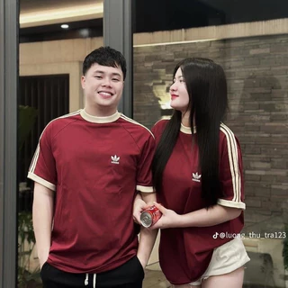 Áo Phông Adidas Đỏ 3 Sọc Tay Áo Logo Thêu Dáng Rộng Unisex - Áo Thun Nam Nữ Chất Cotton Cao Cấp Hot Trend