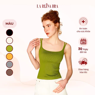 Áo bra ba lỗ nữ 𝐋𝐀 𝐑𝐄𝐈𝐍𝐀 𝐁𝐑𝐀 chất liệu cotton gân tăm, cổ vuông, có lót đệm sẵn mút 2cm, dáng ôm croptop  AB195