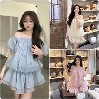 Đầm Bí Trễ Vai Đính Nơ Kèm Quần - Sana Dress