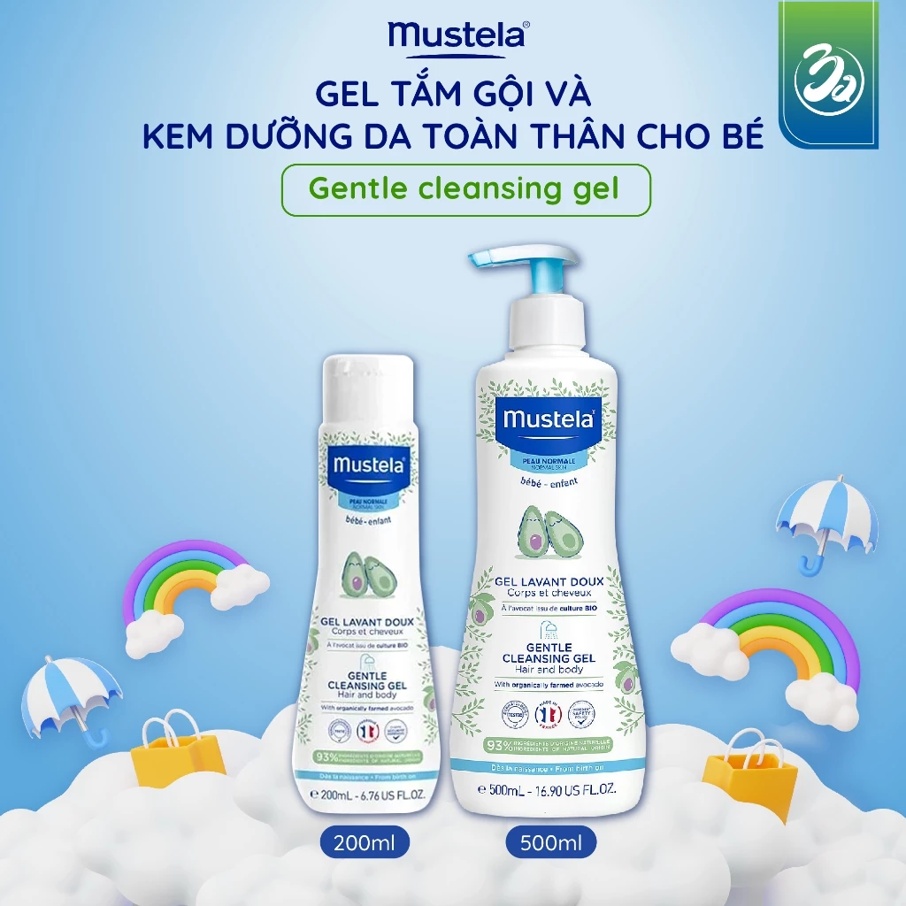 Gel Tắm Gội Và Kem Dưỡng Da Toàn Thân Cho Trẻ Sơ Sinh & Em Bé Da Thường Mustela Pháp 500ml, 200ml