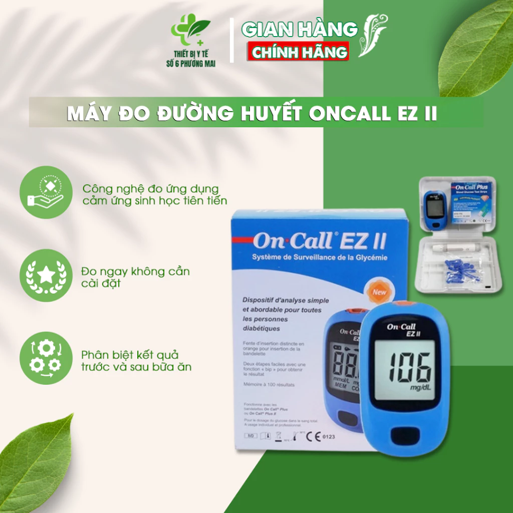 MÁY ĐO ĐƯỜNG HUYẾT ONCALL EZ II CHÍNH HÃNG (BH TRỌN ĐỜI) TẶNG KÈM 10 KIM CHÍCH MÁU + 25 QUE THỬ Thiết Bị Y Tế Số 6 Chính