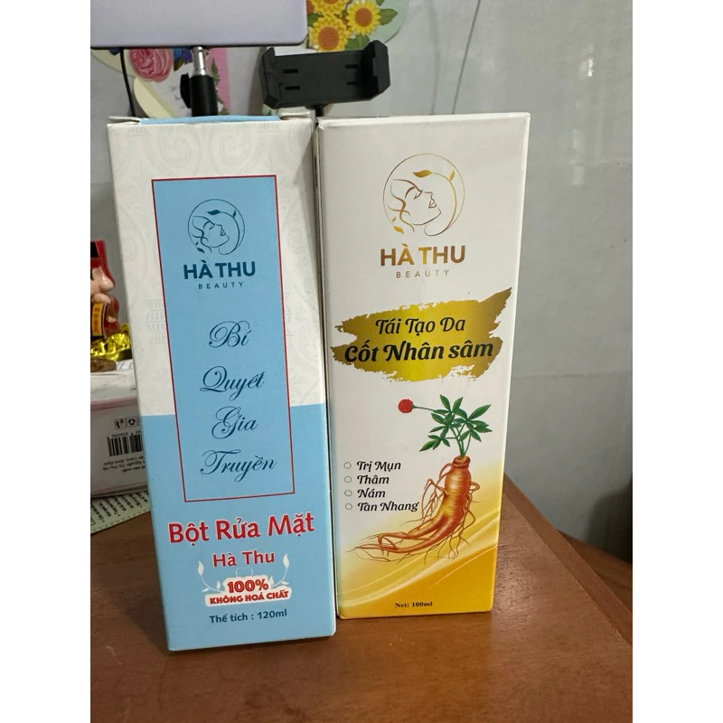 Combo2 sản phẩm, bột rửa mặt và cốt nhân sâm Hà Thu