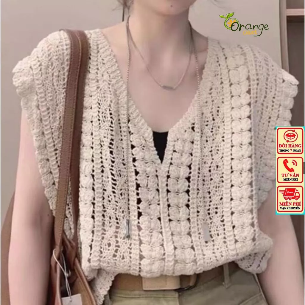 Áo Sát Nách, Áo 3 Lỗ Lưới Đan Mùa Hè Tay Lỡ Họa Tiết Hoa Cổ V Form Rộng Dáng Croptop Phối Áo 2 Dây Đi Biển Orangecloset9