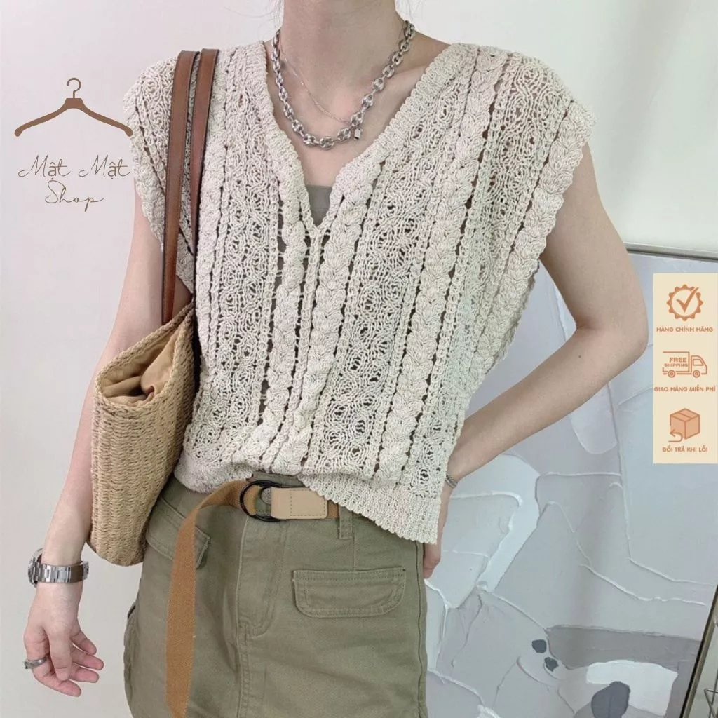 Áo Lưới Croptop, Áo Sát Nách Dáng Rộng Cổ V Tay Cánh Dơi Đan Lưới Phối Áo 2 Dây Mặc Đi Biển Phong Cách Hàn Quốc Matmatsh