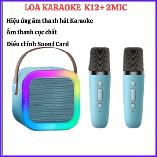 Loa Bluetooth K12 Kèm 2 Micro Không Dây Đèn Led Hát Karaoke Tại Nhà - Mang Du Lịch , Âm Thanh Hay Bass Cực Chuẩn