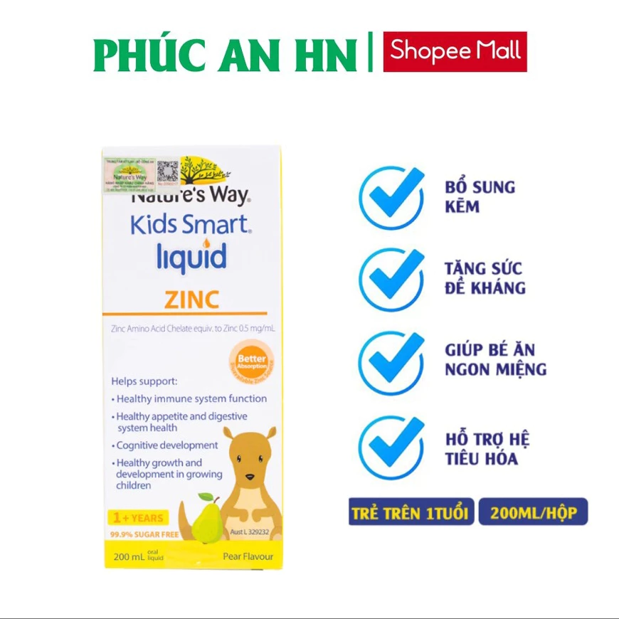 Siro Nature's Way Kids Smart Liquid Zinc 200ml bổ sung kẽm, tăng sức đề kháng cho bé, hỗ trợ tiêu hoá