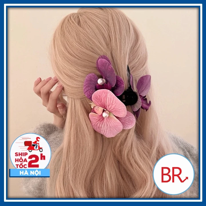 Kẹp tóc đuôi ngựa hoa lan hồ điệp, cài tóc hoa phong lan nhẹ nhàng hottrend - Kẹp Bohemian phụ kiện tóc nữ đi biển 02172