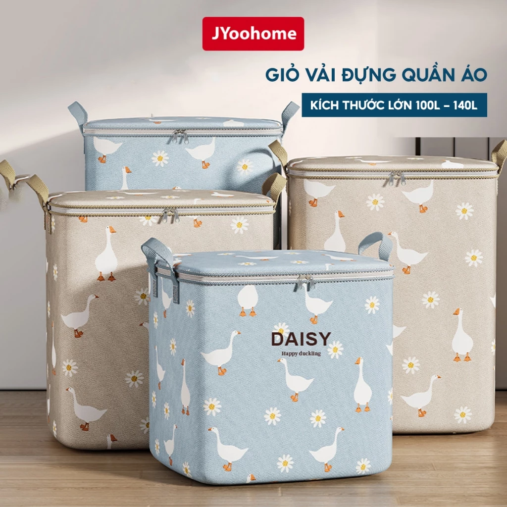 Giỏ Đựng Quần Áo Vải Chống Nước Cỡ Lớn 100L 140L JYoohome Túi Đựng Chăn Màn Gấp Gọn Giỏ Lưu Trữ Đồ