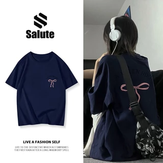 Áo phông xanh navy nữ Salute in hinh bow fashion đẹp áo thun local brand unisex oversize Y1003