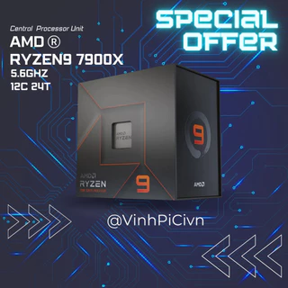 CPU AMD Ryzen 9 7900X ( 4.7GHz Boost 5.6GHz / 12 nhân 24 luồng / 76MB / AM5) [NEW]