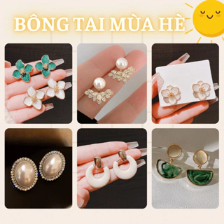 Bông tai mùa hè, khuyên tai ngọc trai nhân tạo Vintage cổ điển sang trọng hình hoa đính đá Mely 504