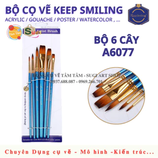 [ TÂM TÂM ] Bộ cọ vẽ acrylic cán xanh 6 cây Keep Smiling A6077