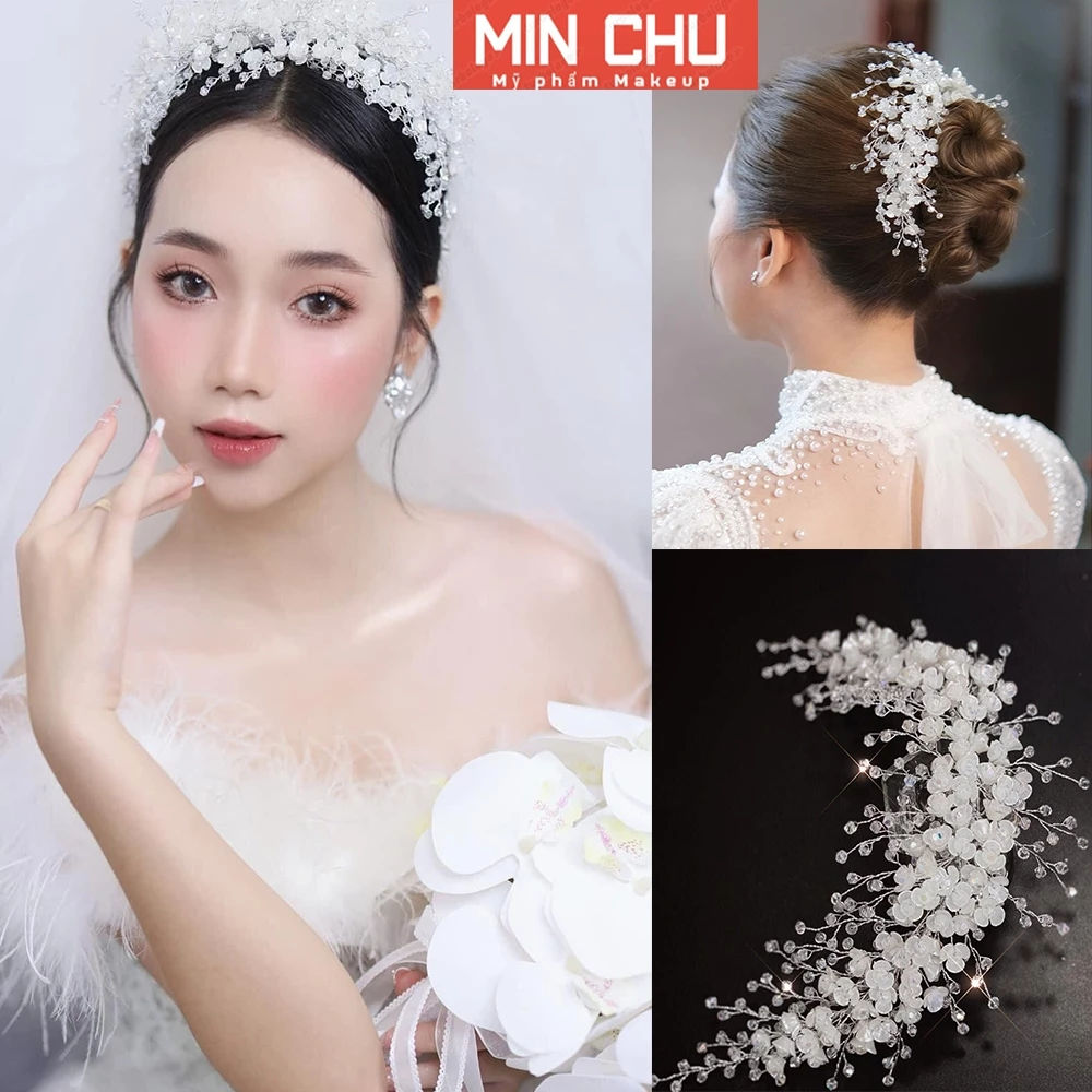 Cài bờm hoa đá, cài tóc cô dâu đính đá giả tại xưởng