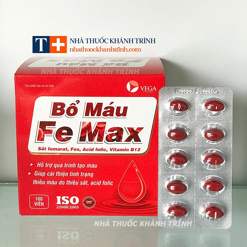 (100 viên) Bổ Máu FE MAX bổ sung sắt, acid folic, B12, FOS, cải thiện và ngăn ngừa tình trạng thiếu máu do thiếu sắt