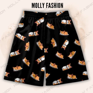 Quần short lửng hoạt hình mặc nhà họa tiết shiba ♥️ Quần đùi thun cartoon unisex đi biển báo hồng vịt vàng Molly Fashion