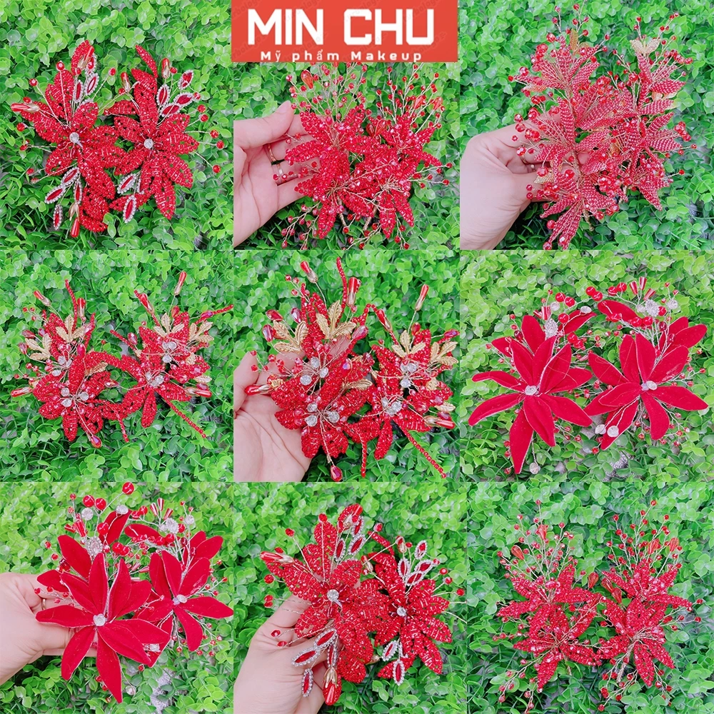 Tổng hợp các mẫu cài tóc cô dâu màu đỏ dâu - ảnh thật
