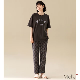 Set đồ mặc nhà nữ vải lycra cotton dáng bộ quần dài áo ngắn tay - Micha D16