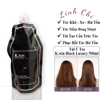 Ủ Hấp Tóc Phục Hồi Hư Tổn K.win Black Luxury 500ml. Túi Ủ Tóc Collage Chăm Sóc Tóc Mềm Mượt Chống Khô Xơ Rối