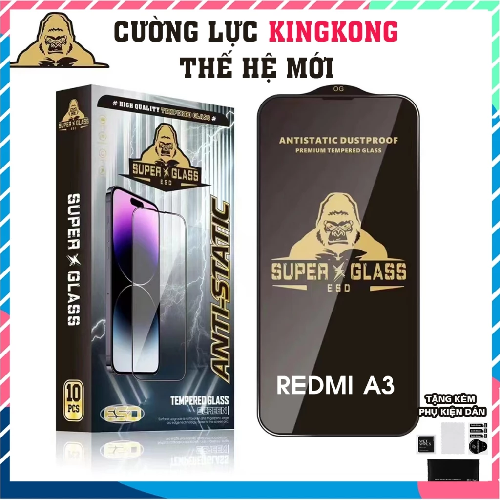Kính cường lực Xiaomi Redmi A3  Kingkong,full màn, màu đen ,siêu đẹp, chống ánh sáng xanh