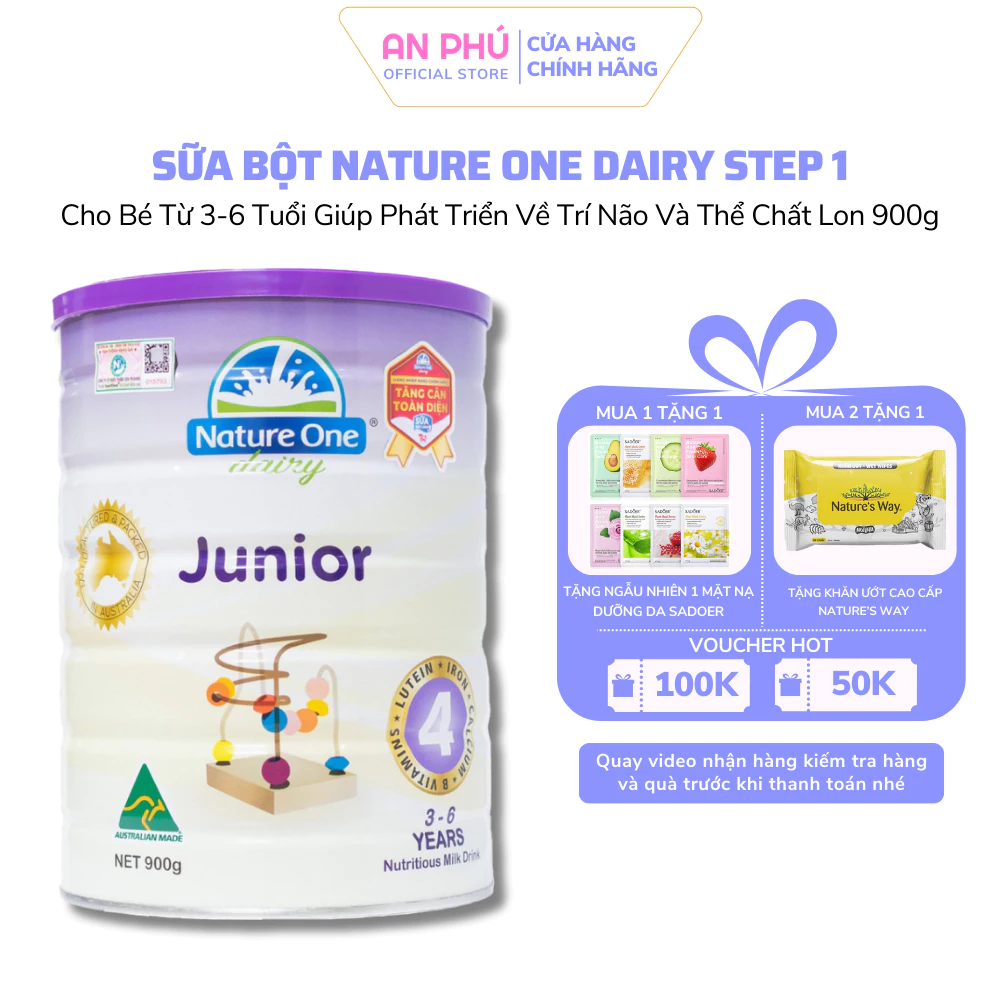 Sữa Bột Nature One Dairy Junior số 4 Cho Bé Từ 3 - 6 Tuổi Tăng Sức Đề Kháng Và Phát Triển Trí Não Não Hộp 900g