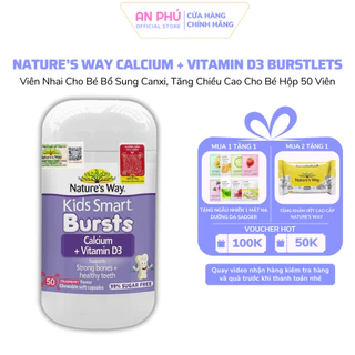 Viên Nhai Cho Bé Nature’s Way Kids Smart Calcium + Vitamin D3 Burstlets Bổ Sung Canxi, Tăng Chiều Cao Cho Bé Hộp 50 Viên