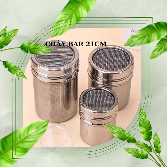 [Taobao in HCM] Hũ rắc bột socola matcha cacao có nắp đậy inox và bộ 16 tấm rắc bột trang trí