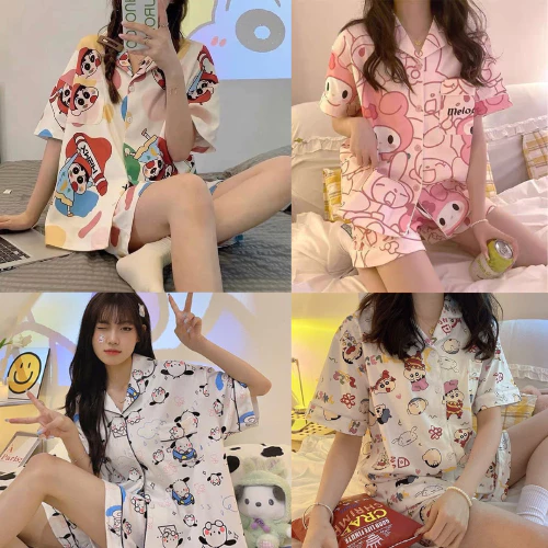 Bộ đồ ngủ pijama nữ cộc tay quần đùi chất lụa Kate Thái mềm mịn nhiều mẫu cute