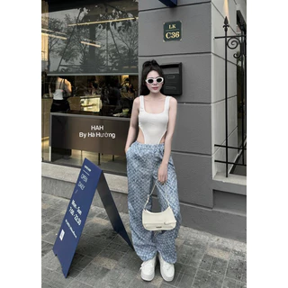 Bộ nữ cá tính áo ba lỗ jumpsuit mix quần LV hàng chuẩn ảnh a02