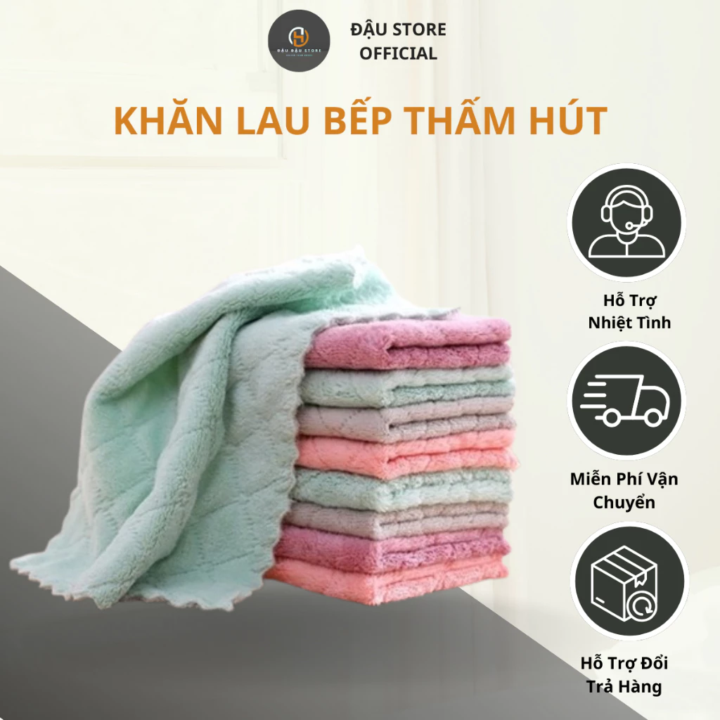 Khăn Lau Bếp Đa Năng, Lau Bát Đũa, Bàn Ghế 2 Mặt Màu Sắc Khác Nhau, Kháng Khuẩn, Mềm Mại