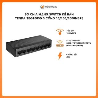 Bộ chia mạng switch Tenda TEG1005D - 5 cổng, 10/100/1000Mbps, chống sét