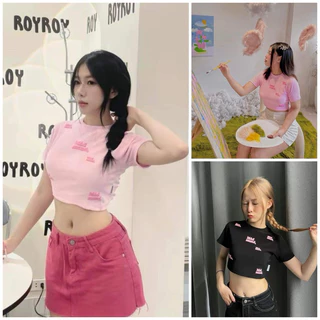 Áo Croptop Cộc Tay In Nổi Round Madmind . Áo thun cotton co giãn 4 chiều