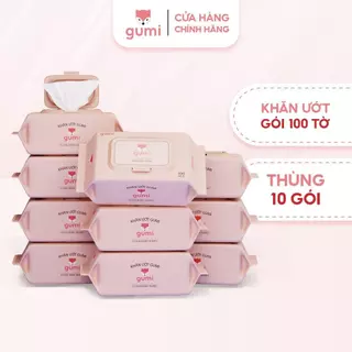 Bộ 10 gói khăn ướt Gumi không mùi không cồn không parabens cao cấp dành cho em bé