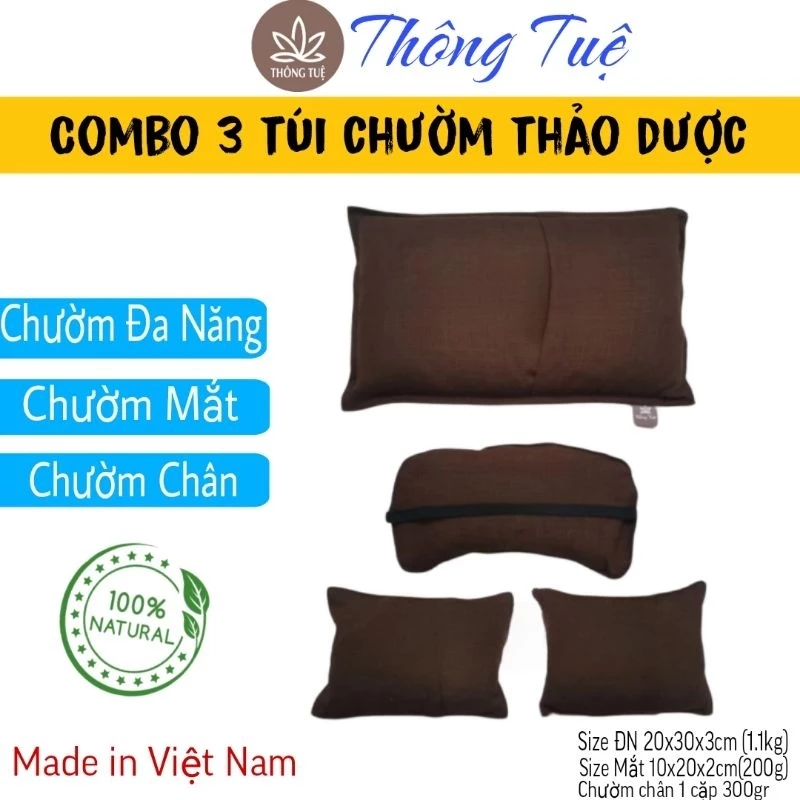 Combo 3 TÚI CHƯỜM THẢO DƯỢC (chườm chân+túi mắt+túi đa năng) Thông Tuệ - Thư giãn giảm đau mỏi