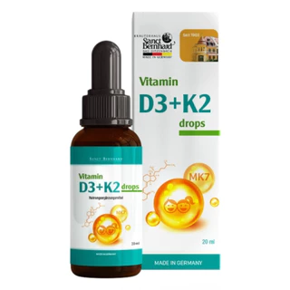 Vitamin D3 K2 MK7 Sanct Bernhard Đức lọ 20ml, giúp hấp thu Canxi trong 1 giọt, tăng chiều cao cho bé, chống còi xương