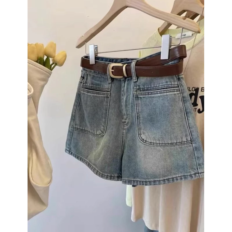 Quần đùi short jean túi cơi, Quần đùi jean cạp cao dáng basic dễ mix đồ