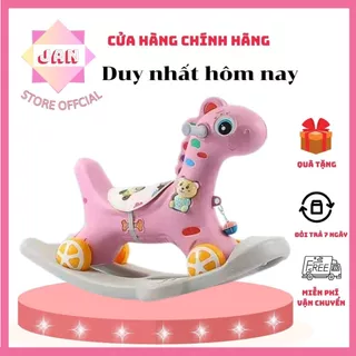 Ngựa bập bênh chòi chân 3 in 1 cho bé có bánh xe, tay đẩy ,có nhạc