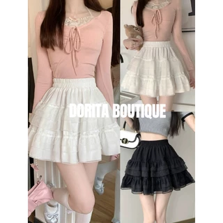 Chân váy midi voan tầng phối ren siêu xinh Ulzzang Hàn Quốc DORITA BOUTIQUE